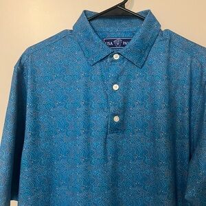 USA PALM Men's Stretch Golf Polo Blue Patterned Shirt Short Sleeve Sz L